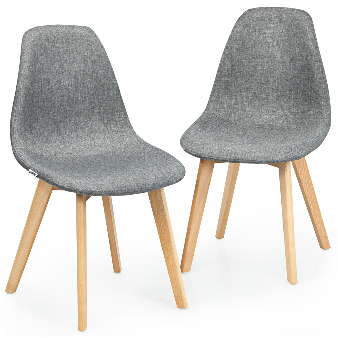 Set of 2 Dining Chair Fabric Cushion Seat Modern Mid Century W/Wood Legs Grey Image 1