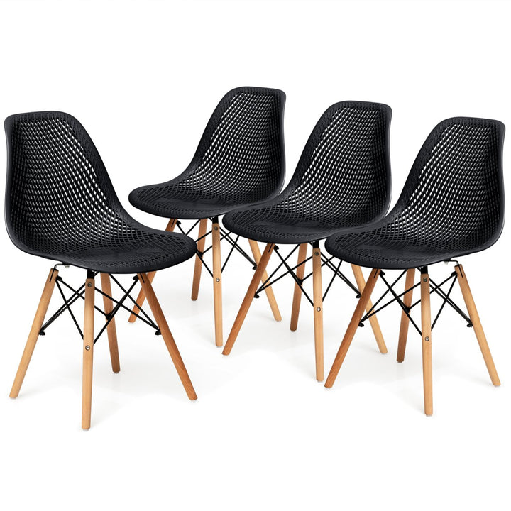 Costway Set of 4 Plastic Hollow Out Chair Mid Century Modern Wood-Leg Seat Image 1