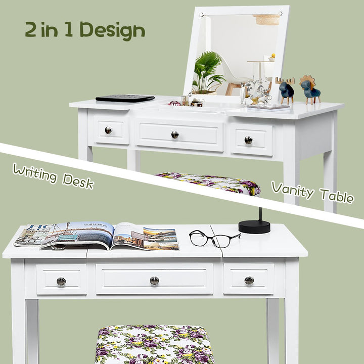 Vanity Dressing Table Flip Top 7 Compartments Makeup Desk Image 6