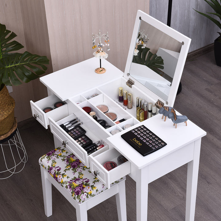 Vanity Dressing Table Flip Top 7 Compartments Makeup Desk Image 9