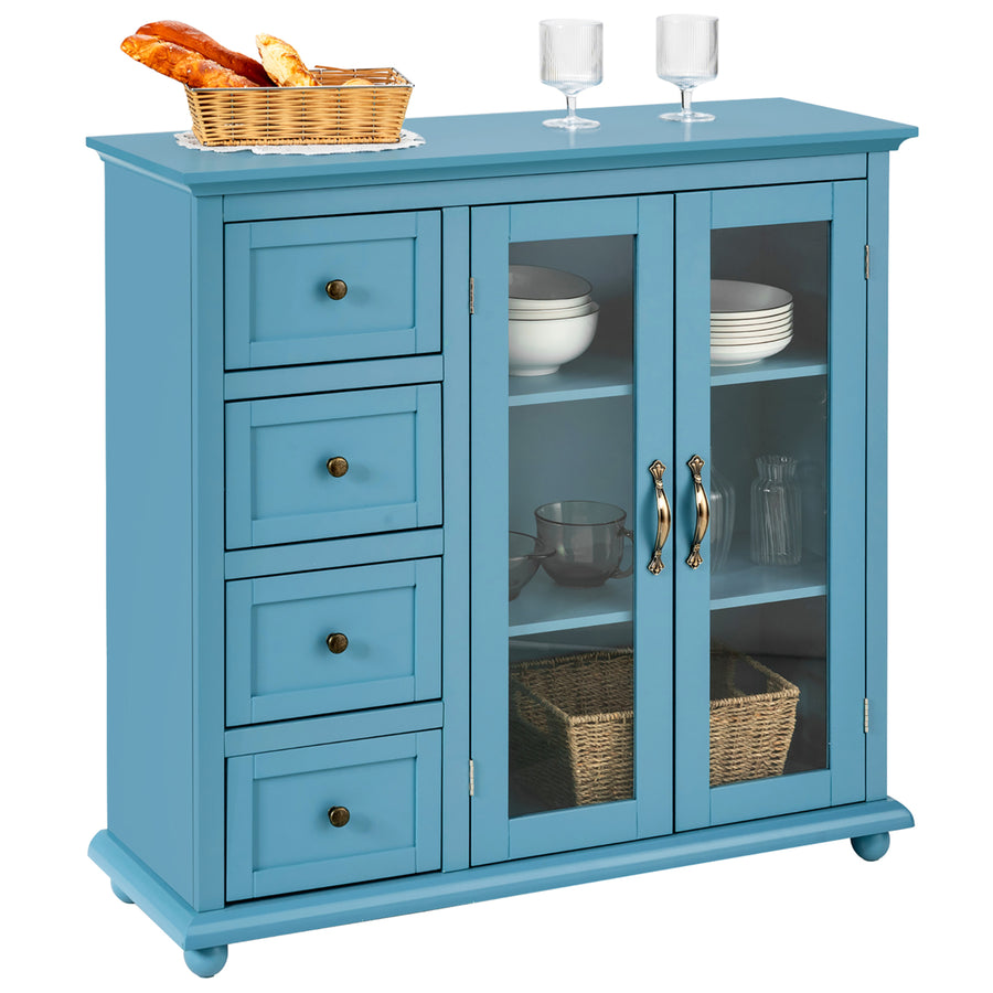 Costway Buffet Sideboard Table Kitchen Storage Cabinet w/ Drawers and Doors White\Blue\Green Image 1