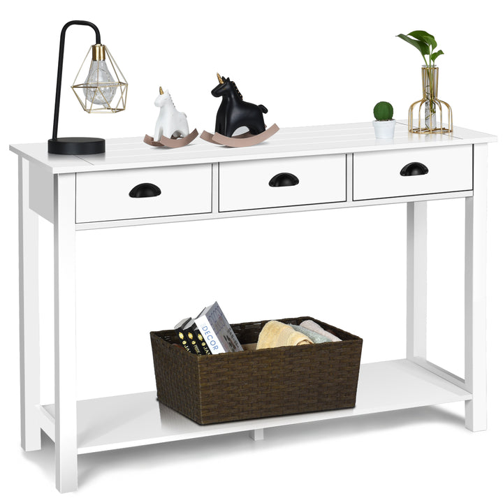 47 Console Table Hall Table Side Desk Accent Table Drawers Shelf Entryway White Image 9