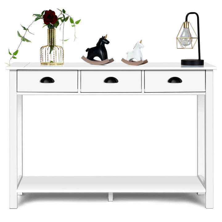 47 Console Table Hall Table Side Desk Accent Table Drawers Shelf Entryway White Image 10