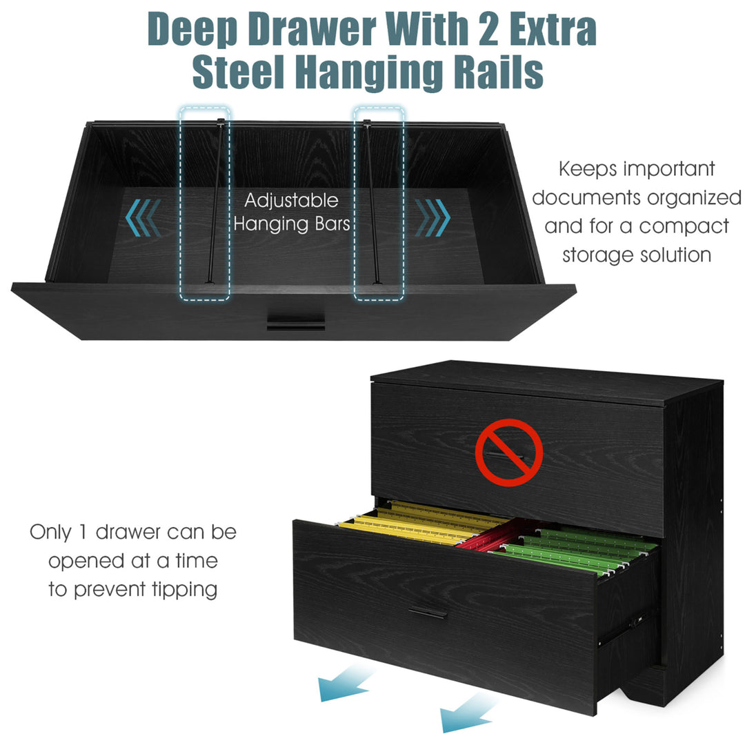 2-Drawer Lateral File Cabinet w/Adjustable Bars for Home Office Black Image 7