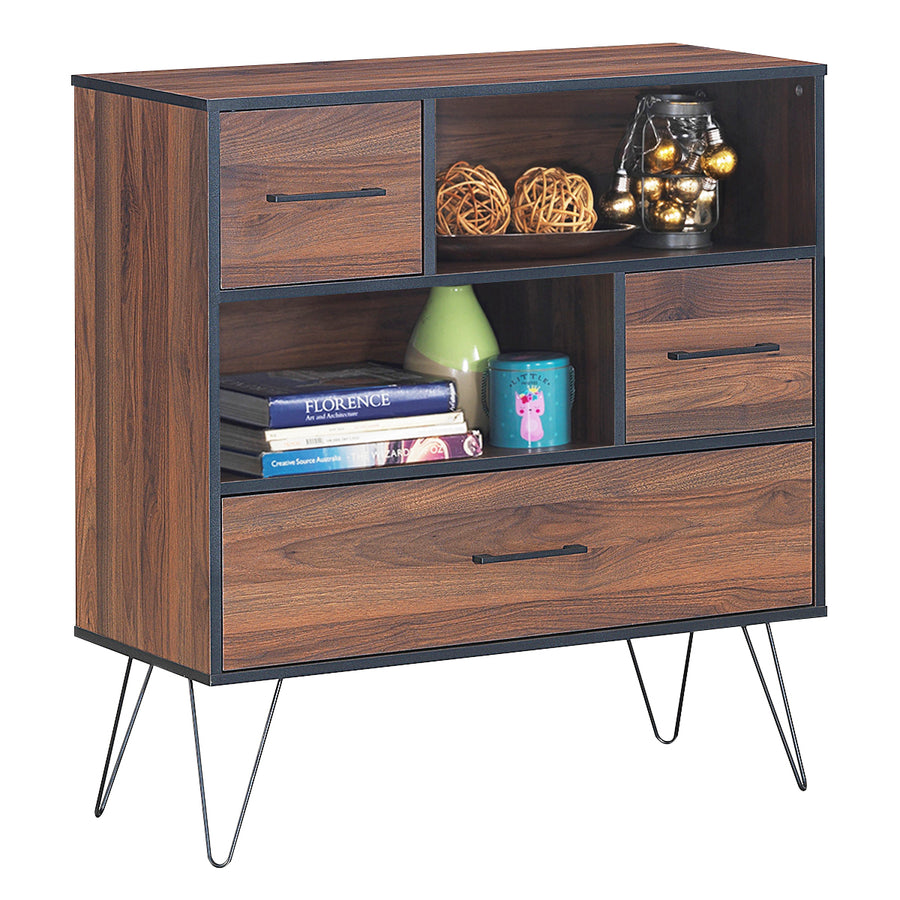 Sideboard Storage Cabinet Multipurpose Display Unit w/Metal Leg and Drawers Walnut Image 1