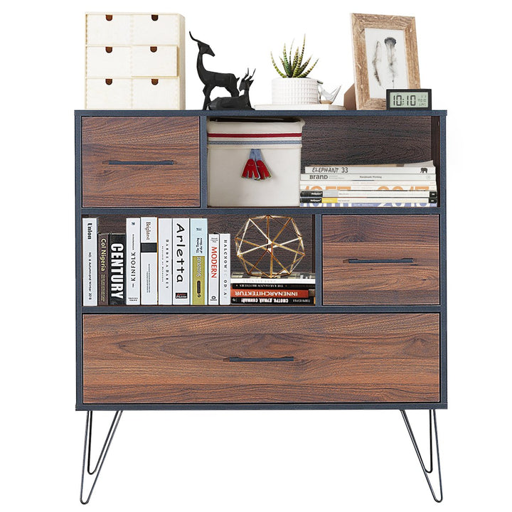 Sideboard Storage Cabinet Multipurpose Display Unit w/Metal Leg and Drawers Walnut Image 10