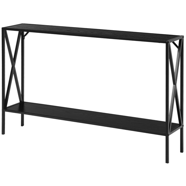 2 Tier Console Table Narrow Accent Side Entryway Table Metal Frame Black Image 1