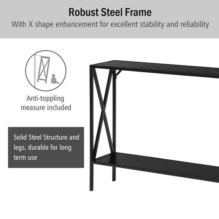 2 Tier Console Table Narrow Accent Side Entryway Table Metal Frame Black Image 7