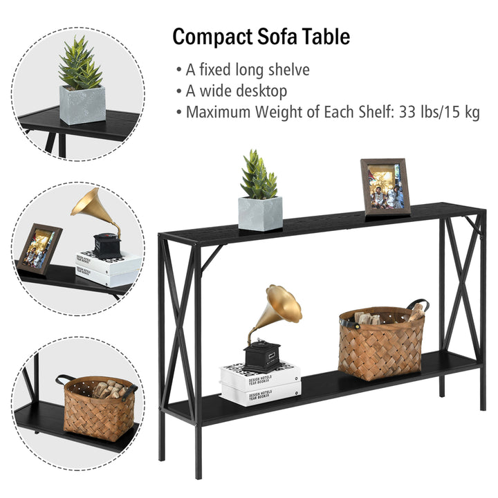 2 Tier Console Table Narrow Accent Side Entryway Table Metal Frame Black Image 8