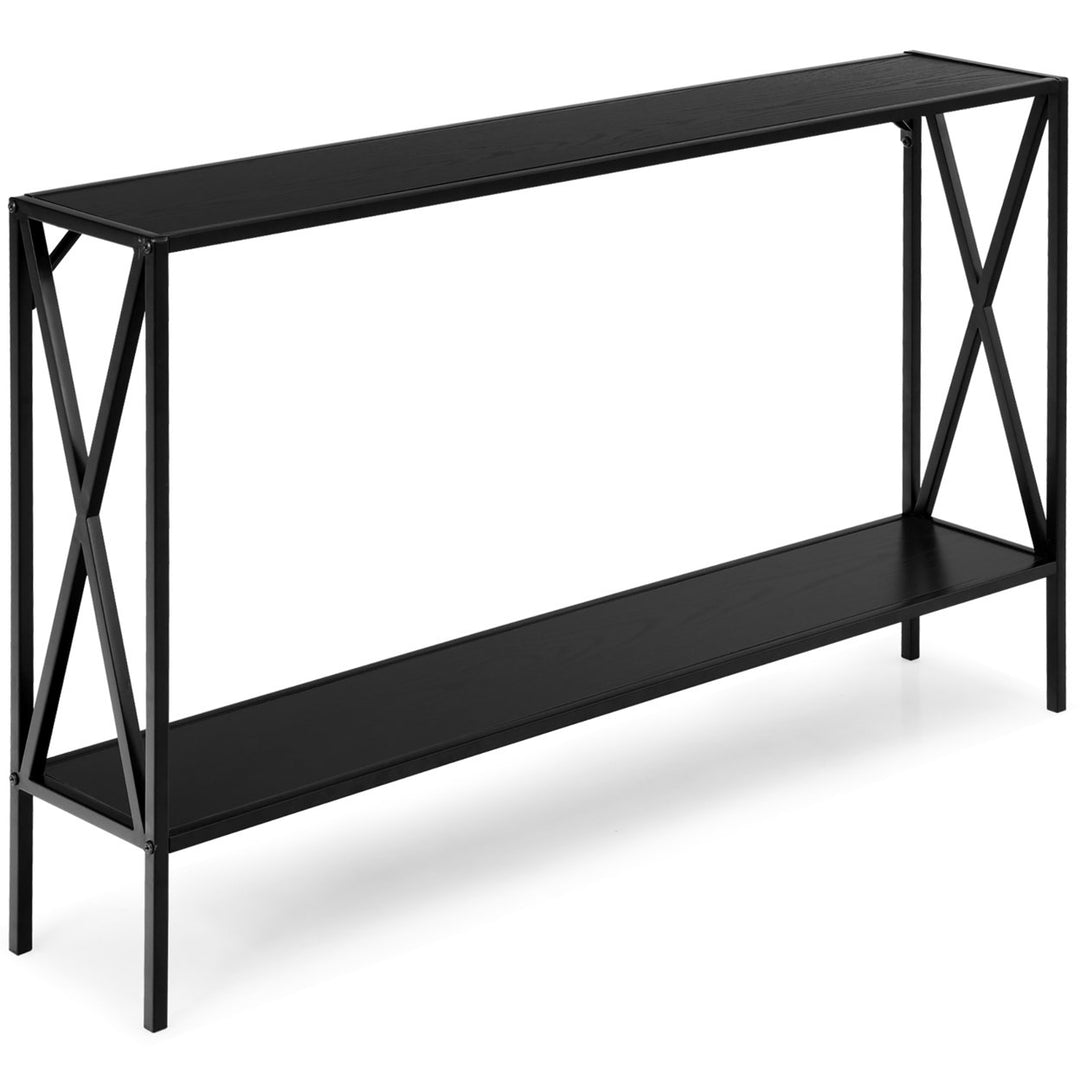 2 Tier Console Table Narrow Accent Side Entryway Table Metal Frame Black Image 10