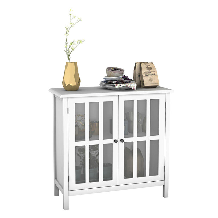 31 Storage Buffet Cabinet Glass Door Sideboard Console Table Server Display White Image 1