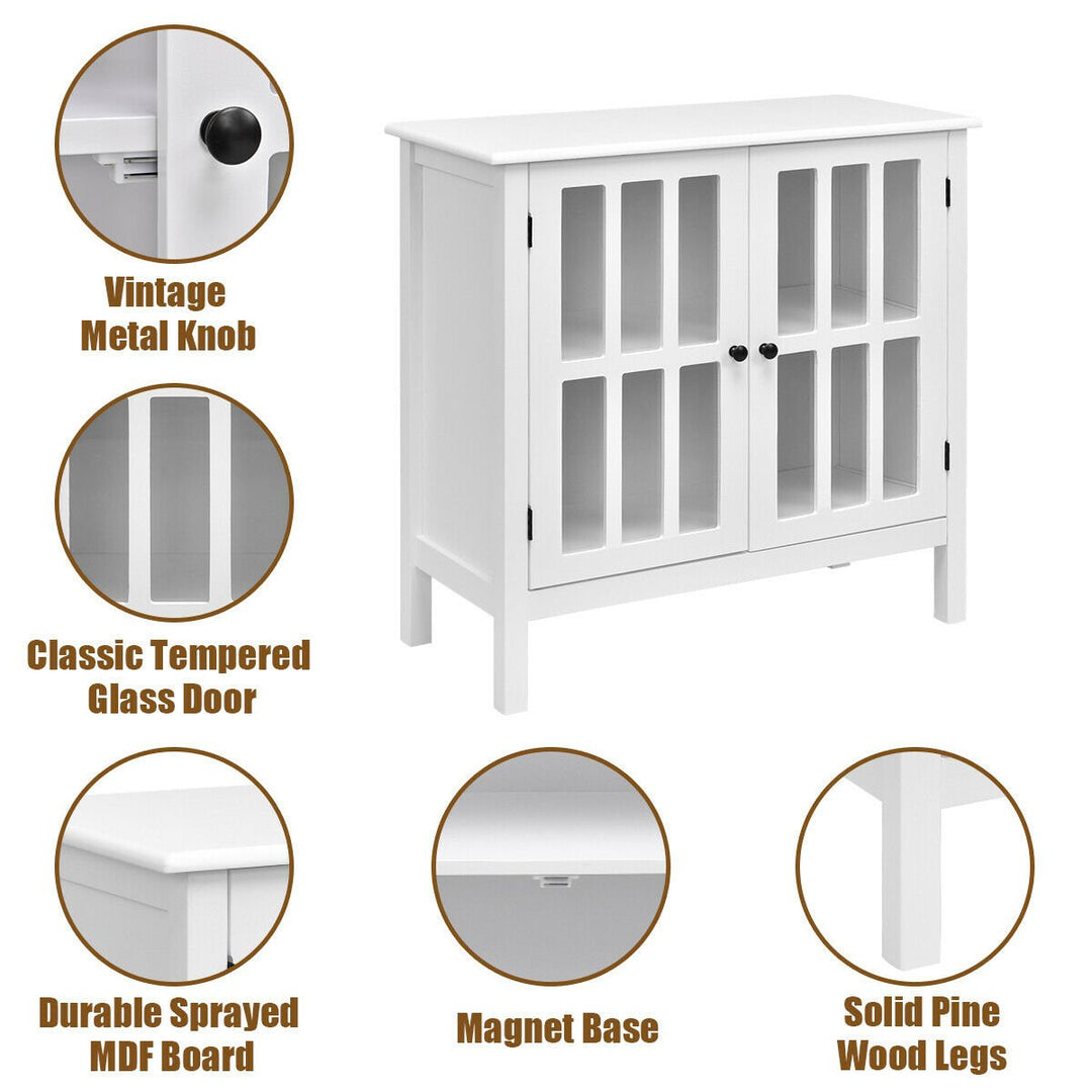 31 Storage Buffet Cabinet Glass Door Sideboard Console Table Server Display White Image 8