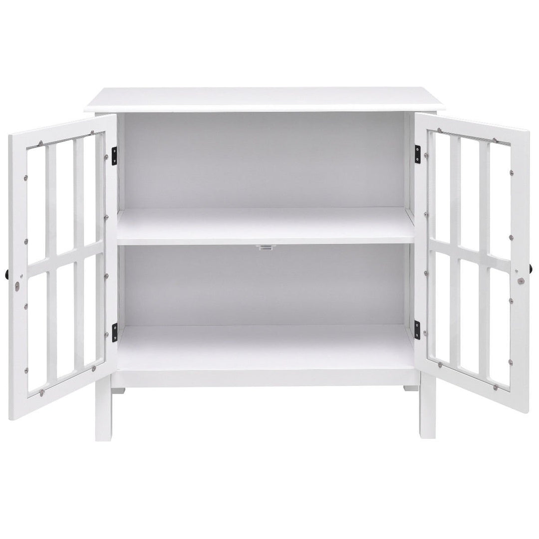 31 Storage Buffet Cabinet Glass Door Sideboard Console Table Server Display White Image 10