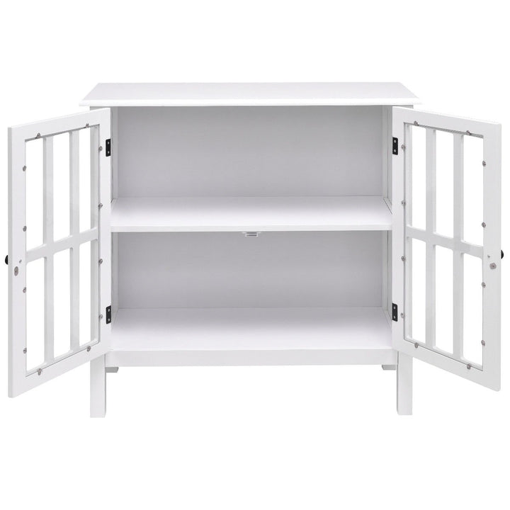 31 Storage Buffet Cabinet Glass Door Sideboard Console Table Server Display White Image 10