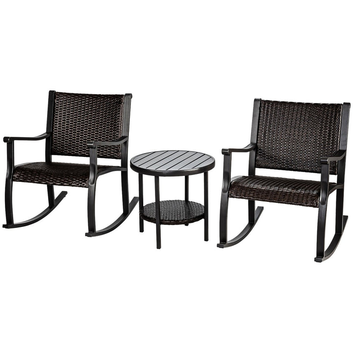 3PCS Patio Rattan Rocking Chair Bistro Set Coffee Table Storage Shelf Image 10