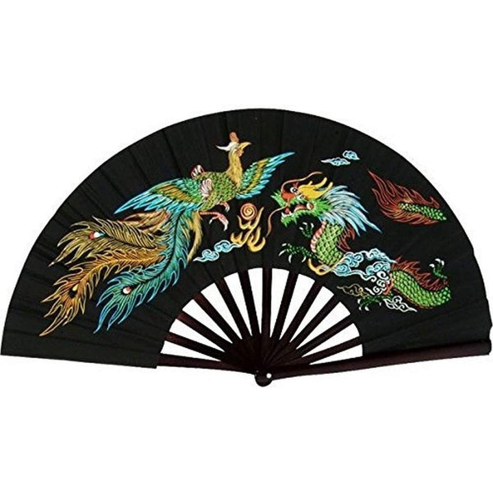 Kung Fu Fighting Black Fan / Bamboo Frame Image 2