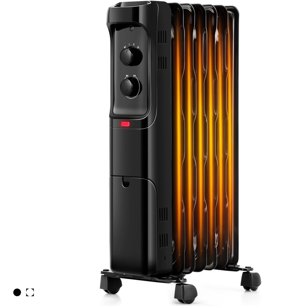 1500W Oil Filled Radiator Heater Space Heater w/ 3 Heat Settings Black/White Image 2