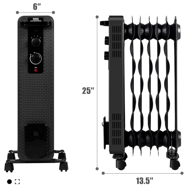 1500W Oil Filled Radiator Space Heater w/ 3 Heating Modes Black/White Image 2