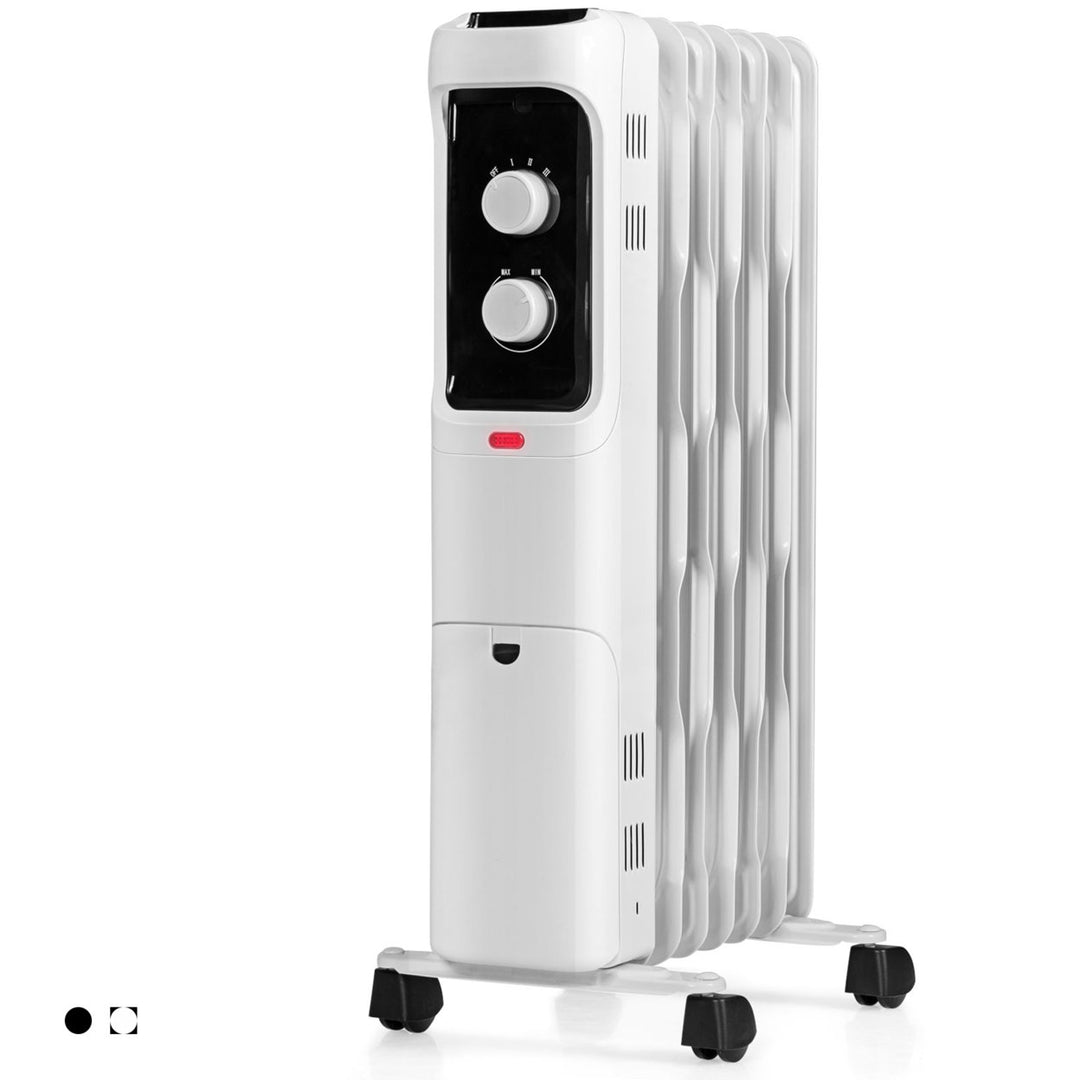 1500W Oil Filled Radiator Heater Space Heater w/ 3 Heat Settings Black/White Image 3