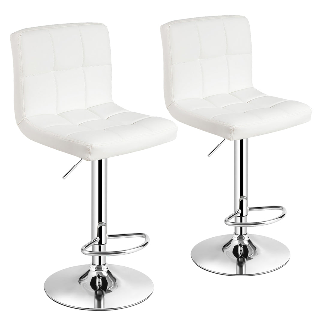 Set of 2 Adjustable Bar Stools PU Leather Swivel Kitchen Counter Pub Chair White Image 1