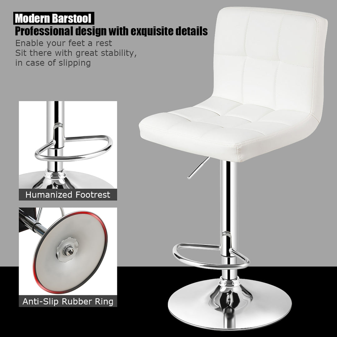 Set of 2 Adjustable Bar Stools PU Leather Swivel Kitchen Counter Pub Chair White Image 8