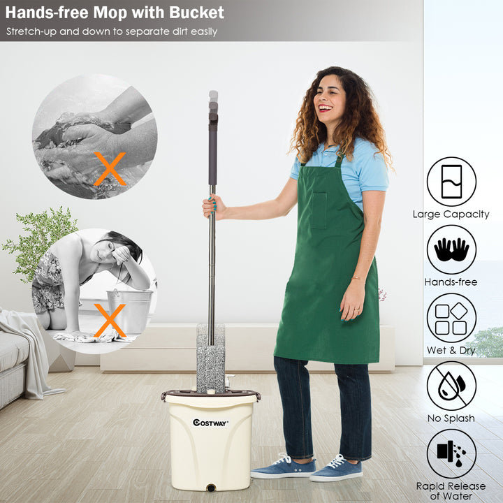 Flat Squeeze Mop Bucket 2 Pcs Microfiber Pad Hand-Free Wringing Image 8