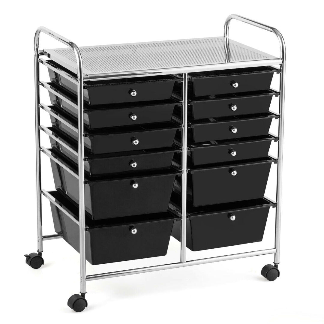 Office Rolling Cart 12 Storage Drawer Studio Organizer Bins Scrapbook Paper Black/Colorful Image 5