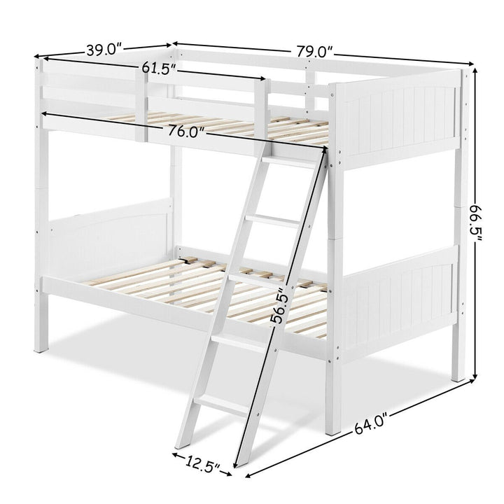 Wooden Twin Over Twin Bunk Beds Convertable 2 Individual Twin Beds White Image 2