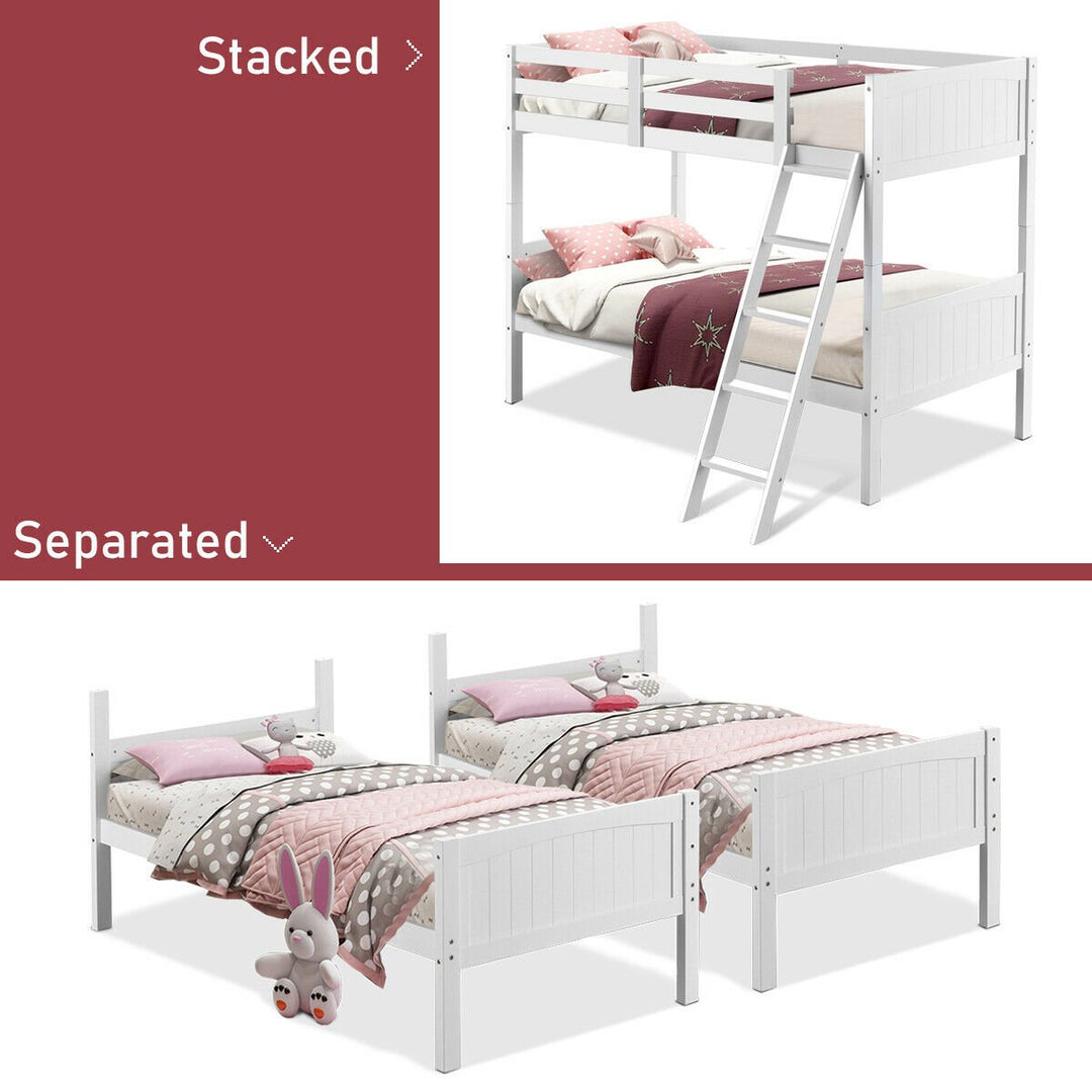 Wooden Twin Over Twin Bunk Beds Convertable 2 Individual Twin Beds White Image 5