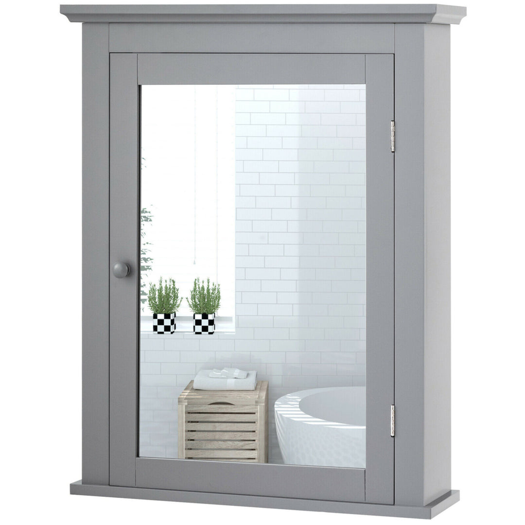 Bathroom Mirror Cabinet Wall Mounted Adjustable Shelf Medicine Grey Image 1