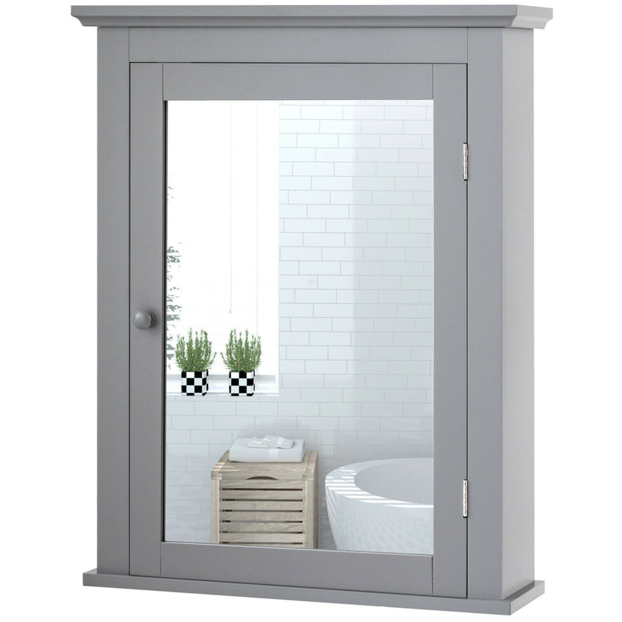 Bathroom Mirror Cabinet Wall Mounted Adjustable Shelf Medicine Grey Image 1