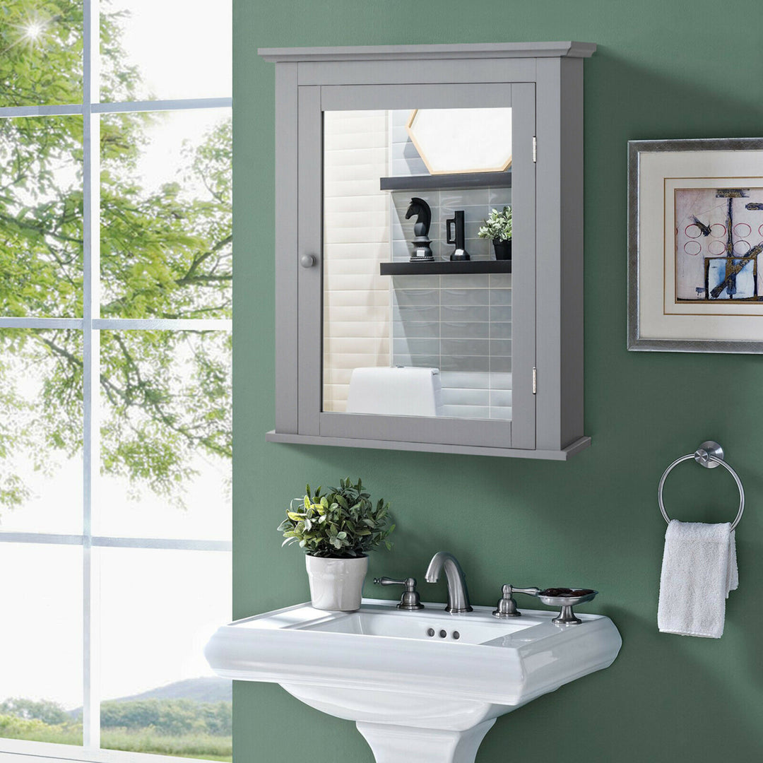 Bathroom Mirror Cabinet Wall Mounted Adjustable Shelf Medicine Grey Image 3