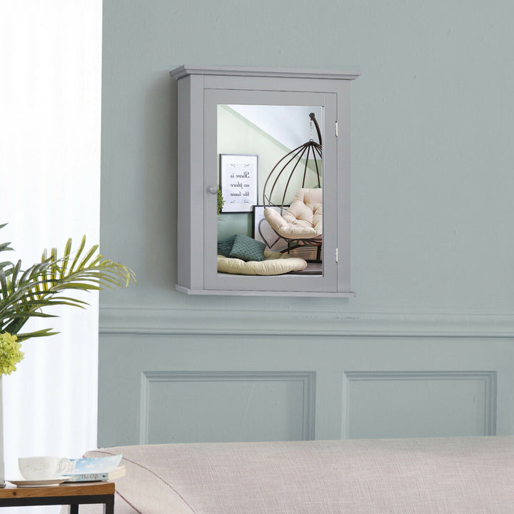 Bathroom Mirror Cabinet Wall Mounted Adjustable Shelf Medicine Grey Image 4