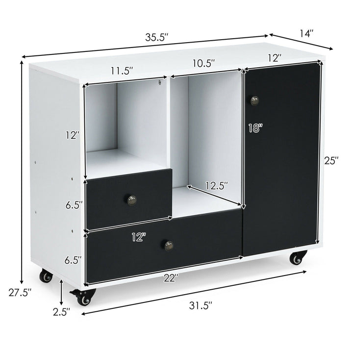 Lateral Mobile Filing Cabinet Large Printer Stand w/ 2 Drawers Image 2