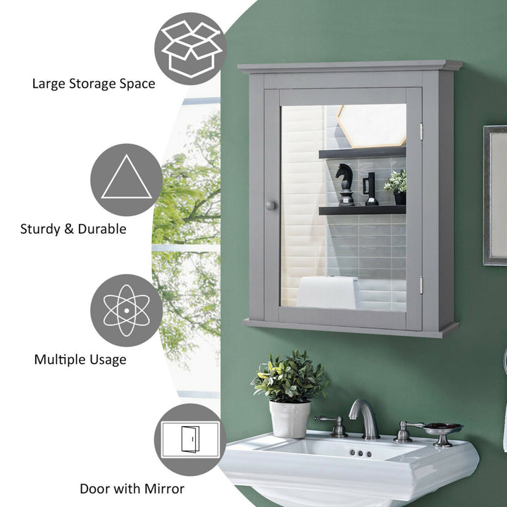 Bathroom Mirror Cabinet Wall Mounted Adjustable Shelf Medicine Grey Image 7