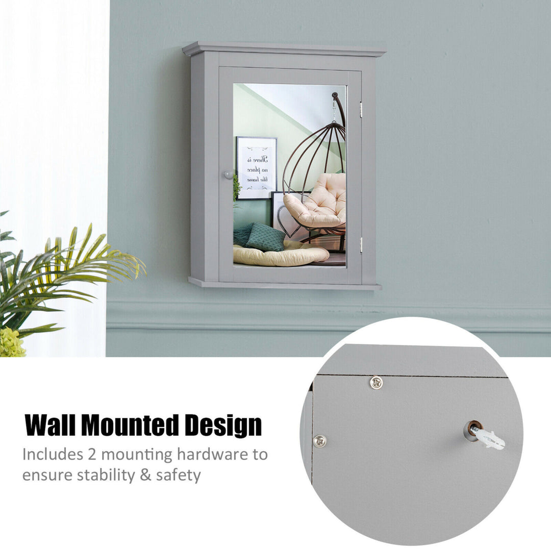 Bathroom Mirror Cabinet Wall Mounted Adjustable Shelf Medicine Grey Image 8