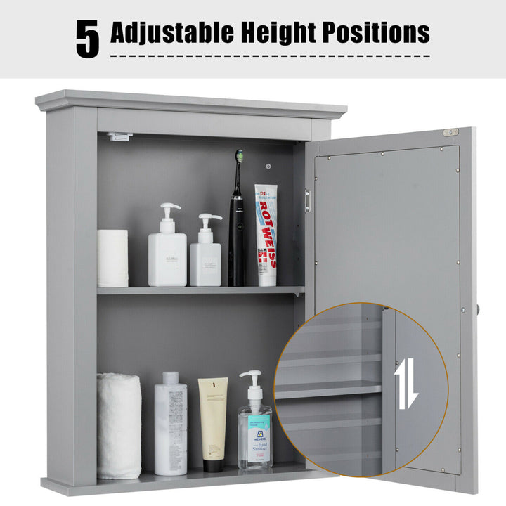 Bathroom Mirror Cabinet Wall Mounted Adjustable Shelf Medicine Grey Image 9