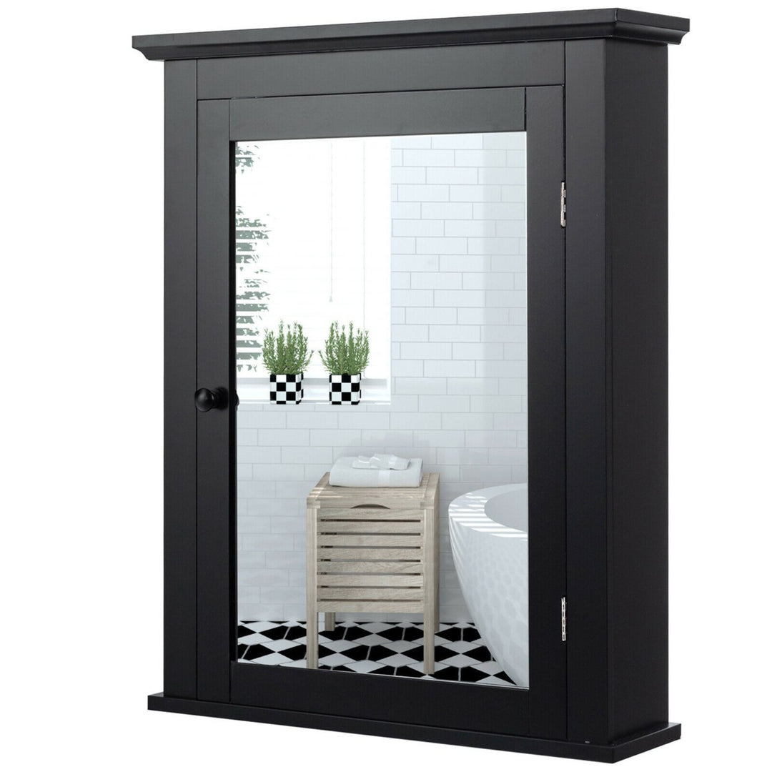 Bathroom Mirror Cabinet Wall Mounted Adjustable Shelf Medicine Black Image 1