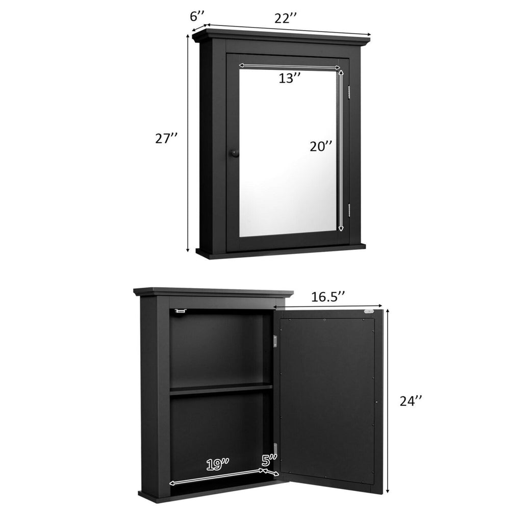 Bathroom Mirror Cabinet Wall Mounted Adjustable Shelf Medicine Black Image 2