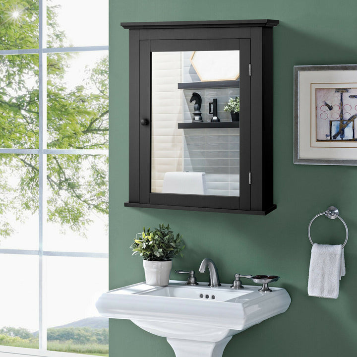 Bathroom Mirror Cabinet Wall Mounted Adjustable Shelf Medicine Black Image 3