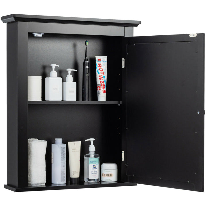 Bathroom Mirror Cabinet Wall Mounted Adjustable Shelf Medicine Black Image 5