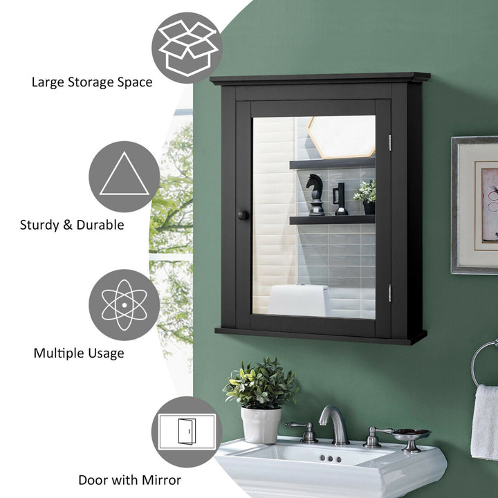 Bathroom Mirror Cabinet Wall Mounted Adjustable Shelf Medicine Black Image 7