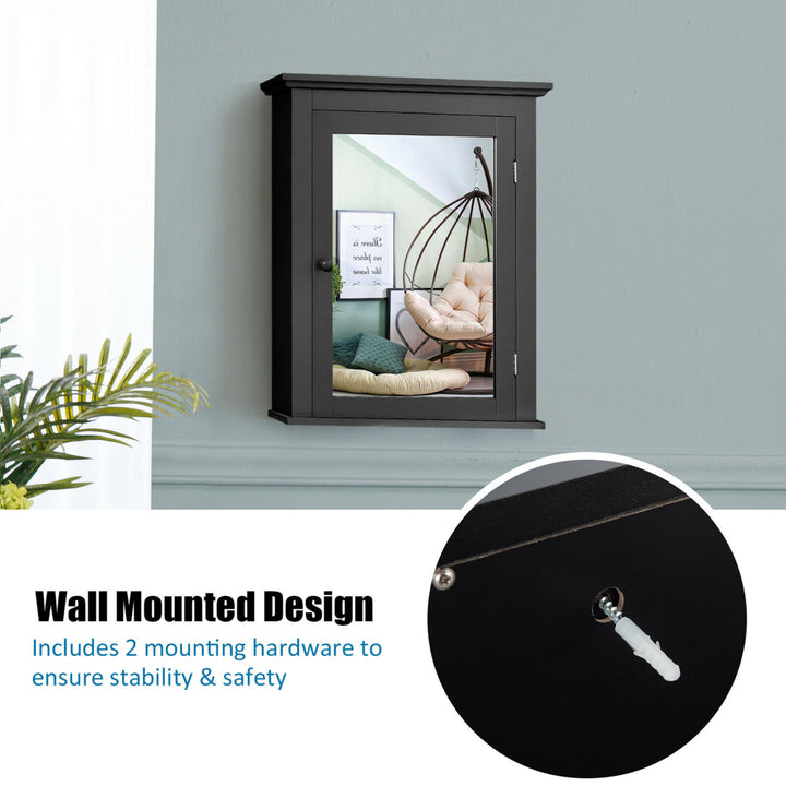 Bathroom Mirror Cabinet Wall Mounted Adjustable Shelf Medicine Black Image 8