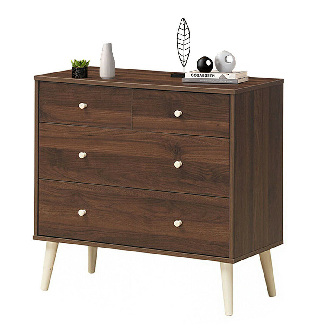 Gymax 4-Drawer Dresser Chest Cabinet Storage Organizer Rubber Leg W/Rail Walnut/Oak Finish Image 4