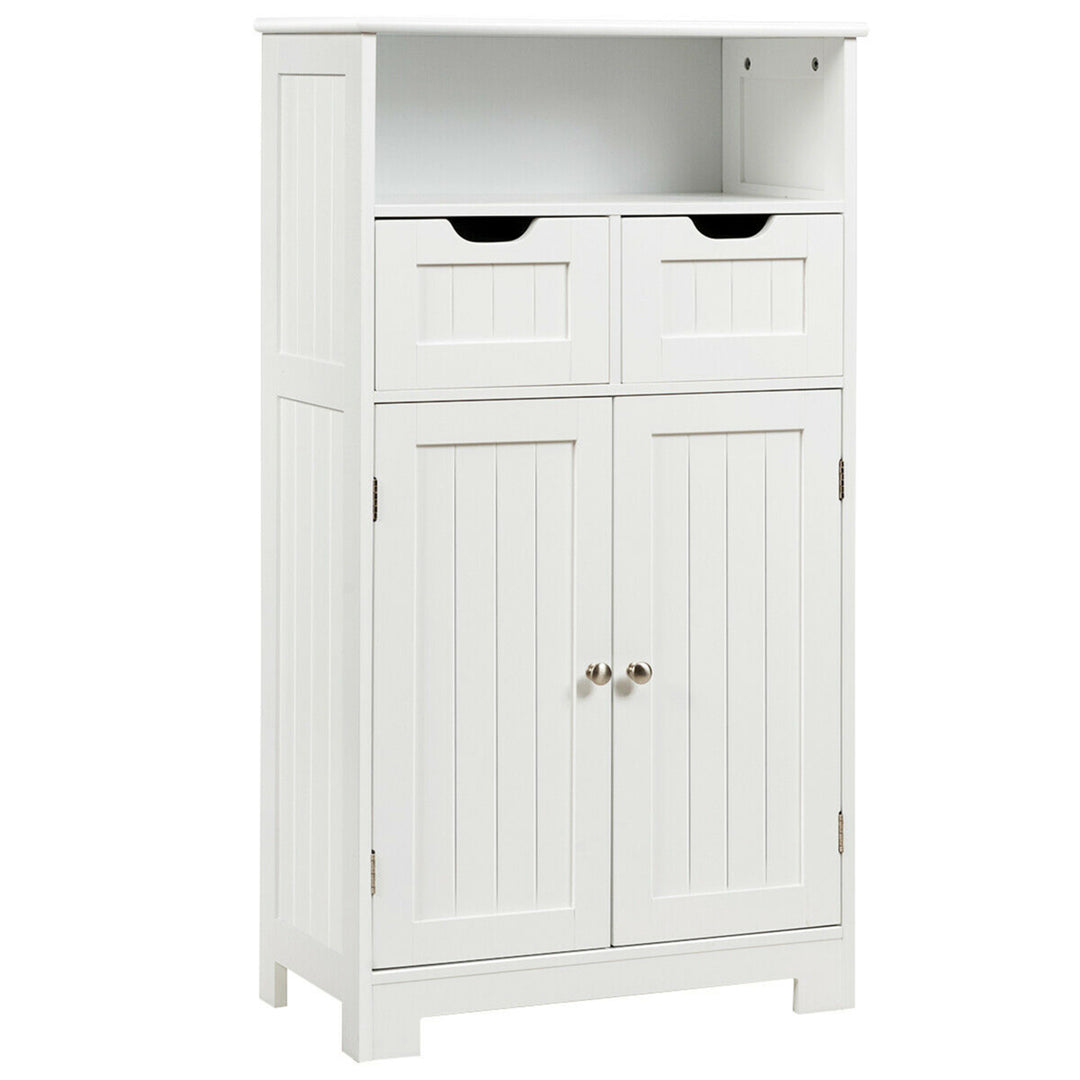 Bathroom Floor Cabinet Wooden Storage Organizer Side Cabinet W/2 Drawer 2 Doors Image 1