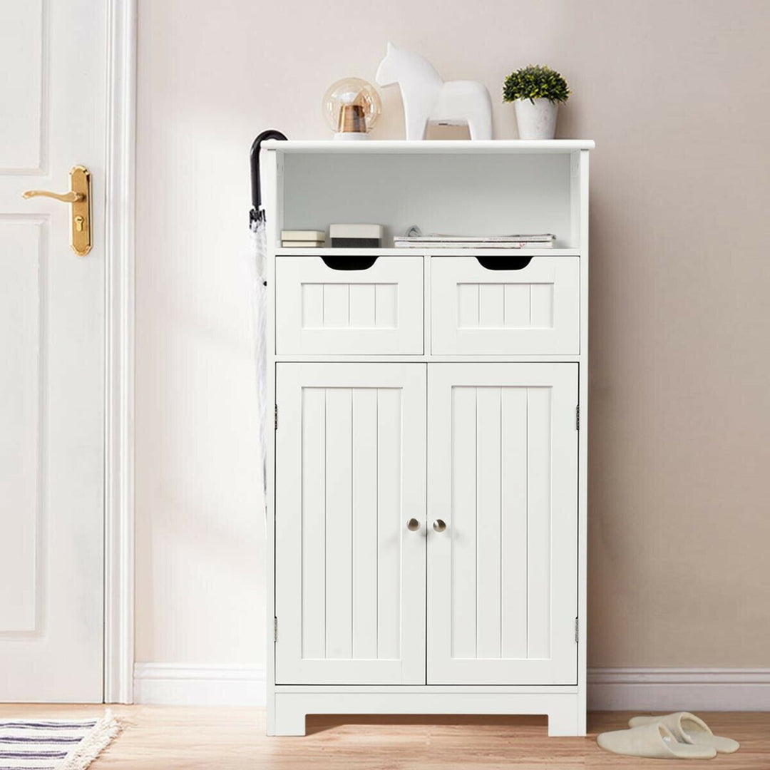 Bathroom Floor Cabinet Wooden Storage Organizer Side Cabinet W/2 Drawer 2 Doors Image 4