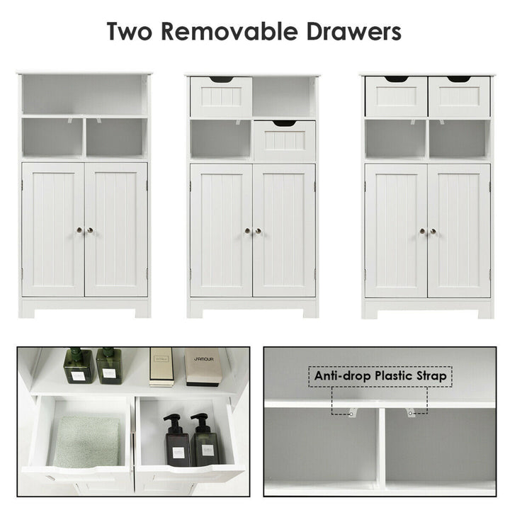 Bathroom Floor Cabinet Wooden Storage Organizer Side Cabinet W/2 Drawer 2 Doors Image 7