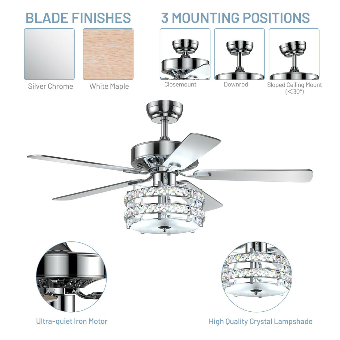 52 Classical Crystal Ceiling Fan Lamp w/ Reversible Blades Remote Control Home Image 10