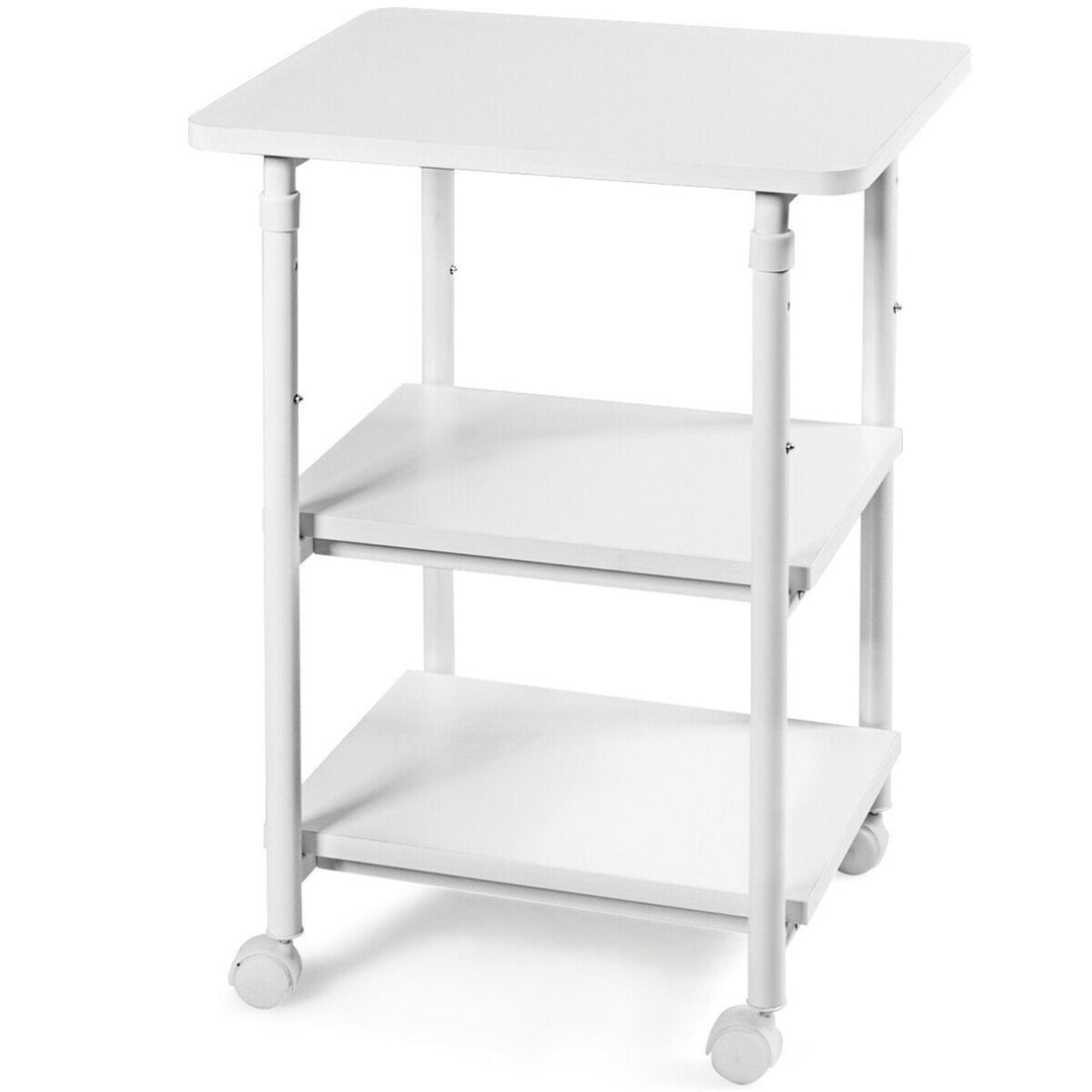 3-Tier Rolling Adjustable Printer Cart Machine Stand Storage Rack White Image 1