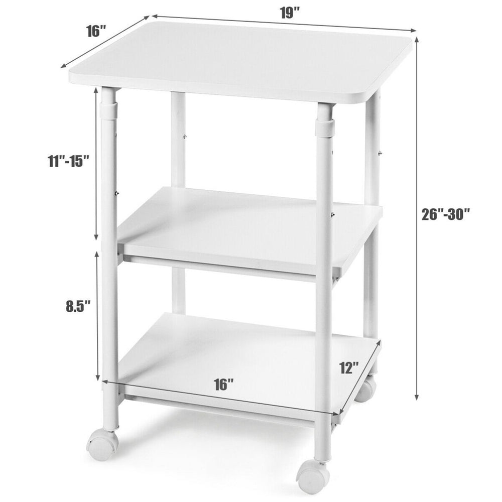 3-Tier Rolling Adjustable Printer Cart Machine Stand Storage Rack White Image 2